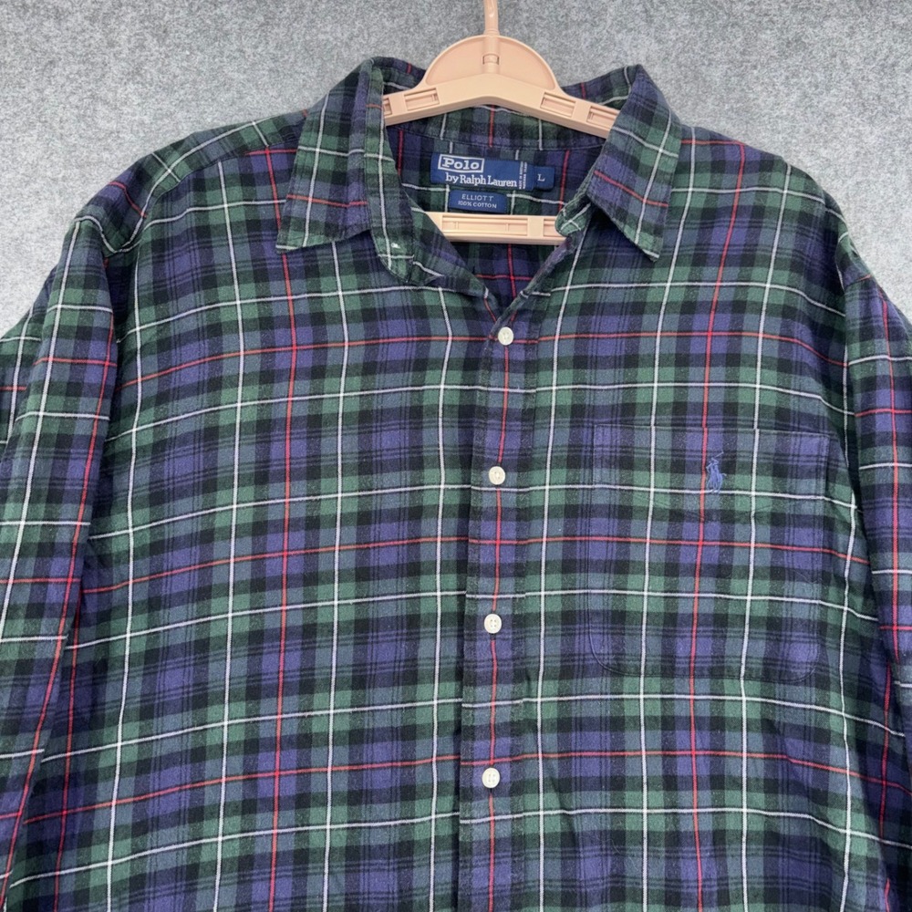 Polo Ralph Lauren Elliott Plaid Flannel Shirt Mens Large Green Blue Cotton L